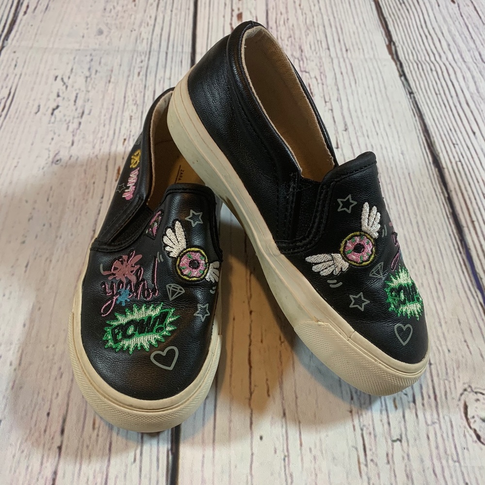 Zara Embroidered Leather Slip-on Sneaker
